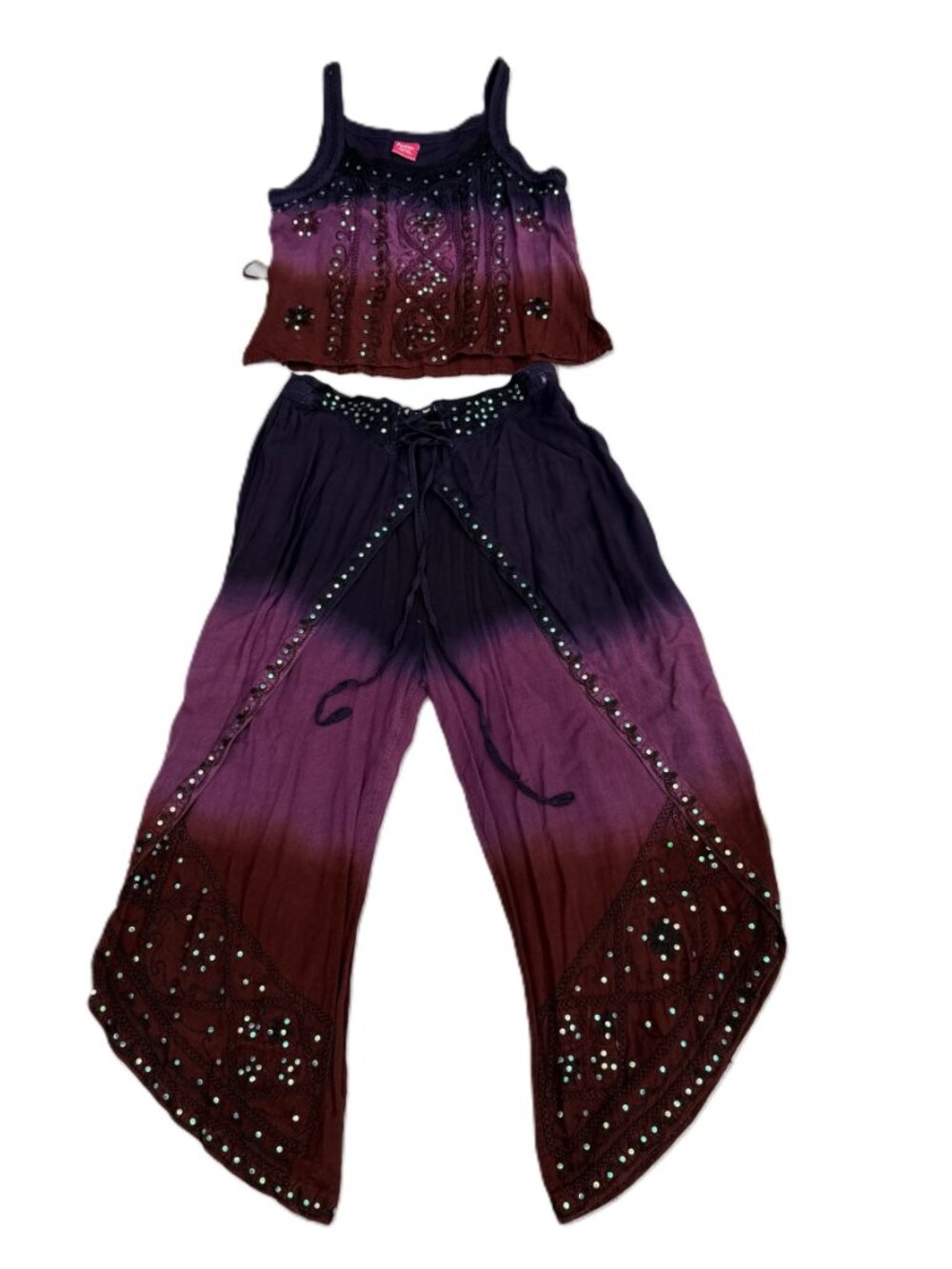 UPCYCLED Ombre rayon embroidered sequin top/harem pants - OOAK
